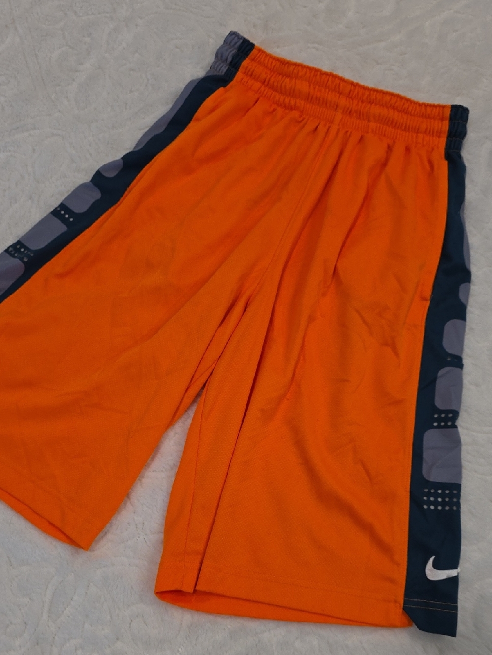Nike Orange Athletic Shorts with Navy Side Panels